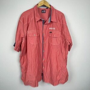 Phat Farm Men's Shirt Size 4XL Red Button-Up Fitted Y2K 90s Hip Hop White Stitch